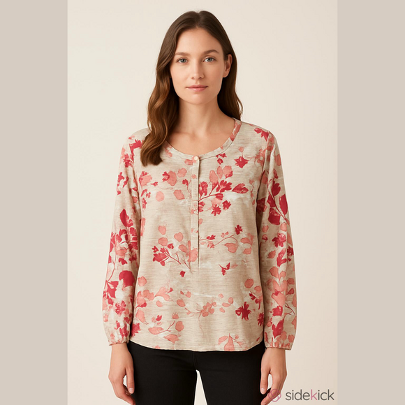 United Colors Of Benetton Tops - United Colors Of Benetton Floral Blouse - Pink and Red